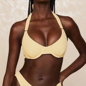 Monday Swimwear, Honolulu Bikini Top Honey Crinkle Halter Neck - Medium